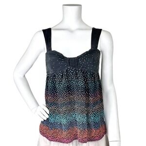 Silk Polka Dot Babydoll Cami Navy Ombre Tank Top Size Small